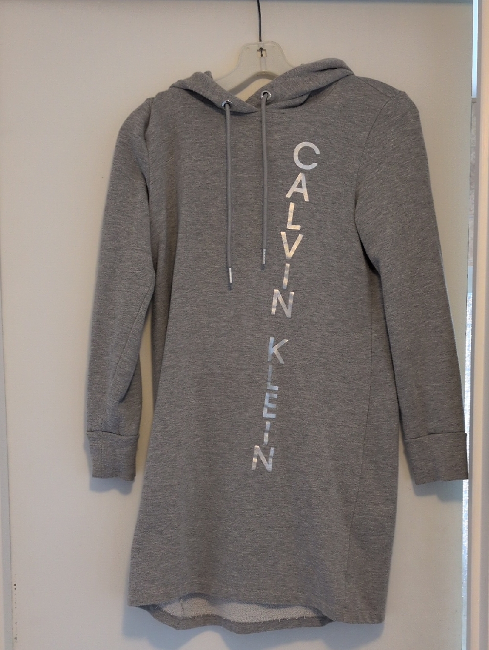 Calvin Klein Gray Hoodie Dress with Vertical Logo